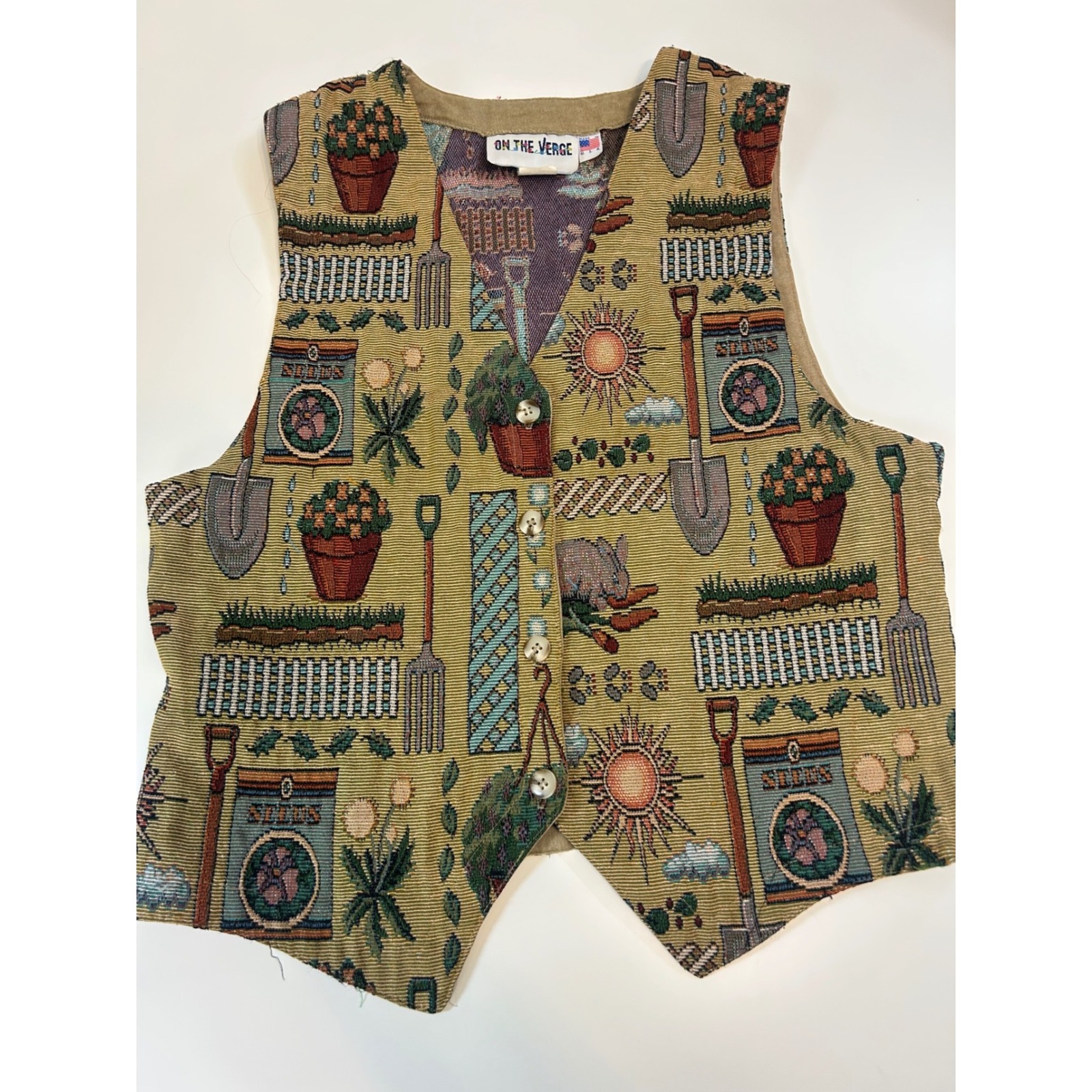 Vintage 90s Garden Tapestry Vest Made In Usa